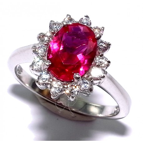 Bague argent rhodié 2,8g T 50 à 60 zircons  rubis  imitation