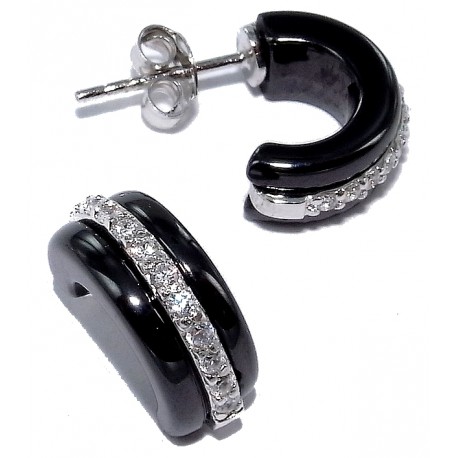 BO argent rhodié 1,4g céramique et zircons