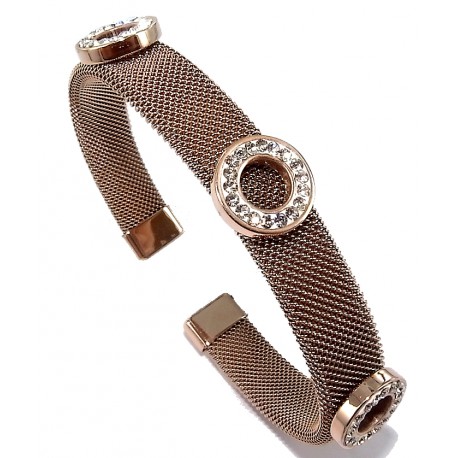 Bracelet acier finition rosée ouvert  avec strass