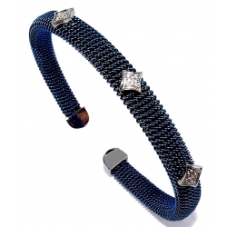 Bracelet acier ouvert finition bleue avec strass