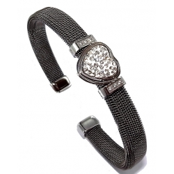 Bracelet acier finition noire avec strass ouvert
