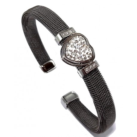 Bracelet acier finition noire avec strass ouvert