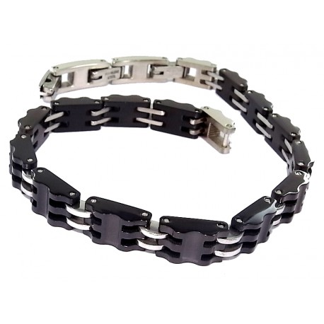 Bracelet acier et acier noir  21cm