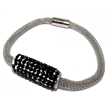 Bracelet acier 19cm strass fermoir aimant