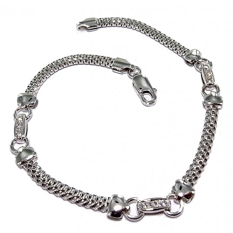 Bracelet argent rhodié 3,8g 18,5cm zircons