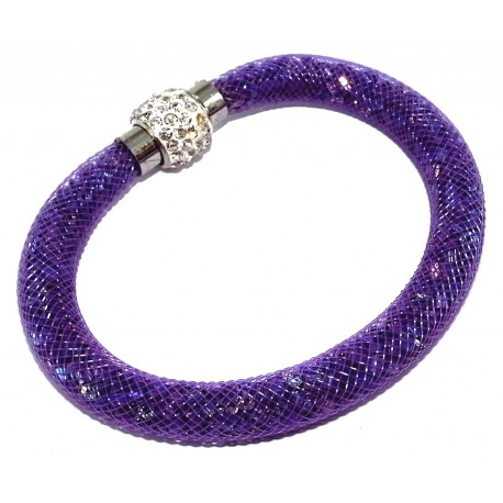 Bracelet 20cm fermoir aimant strass blanc et violet