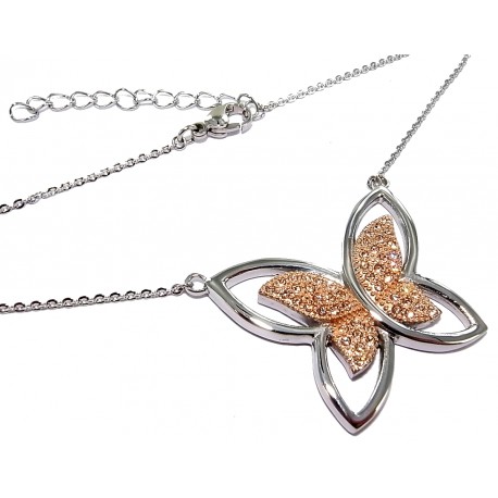 COLLIERS ACIER Collier acier 2 tons 45+5cm papillon strass