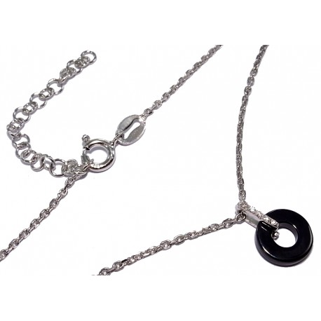 Collier argent rhodié 2,8g 38+5cm onyx et zircons