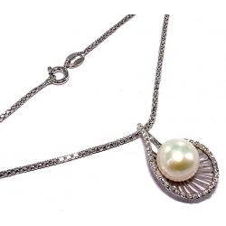 Collier argent 4g 45cm perles véritables zircons