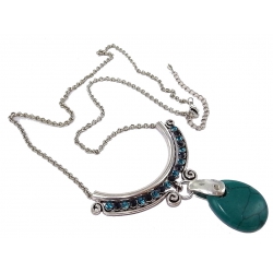 Collier fantaisie 74+7cm strass pierre imitation turquoise