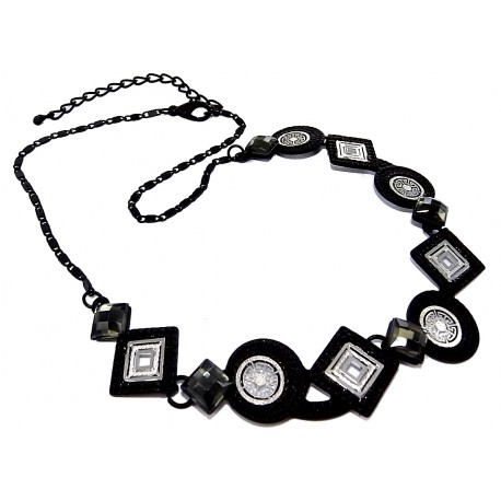 Collier fantaisie 40+7cm finition noire résine