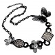 Collier fantaisie 50+7cm fleur et papillon finition noire str