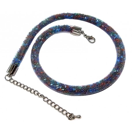 Collier fantaisie 45+7cm strass multicolres