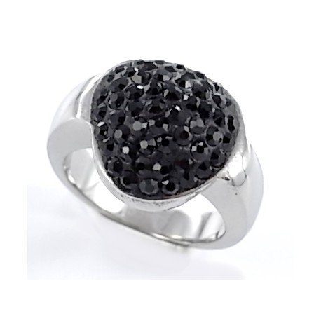 Bague acier l 316 strass noirs tailles 52/54/56/58