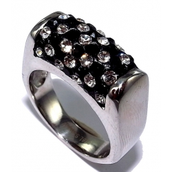 Bague  acier t 50 à 60 strass blanc et noir