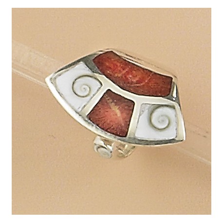 Bague argent 7.1g corail et oeil de shiva t50 0 60