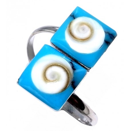 Bague argent reglable 2g howlite et oeil de shiva