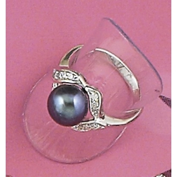 Bague argent 2,8g rhodié perle véritable zircons