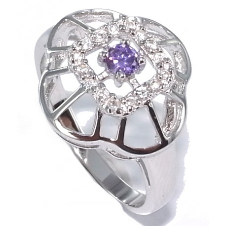 Bague argent 3g rhodié zircon teint