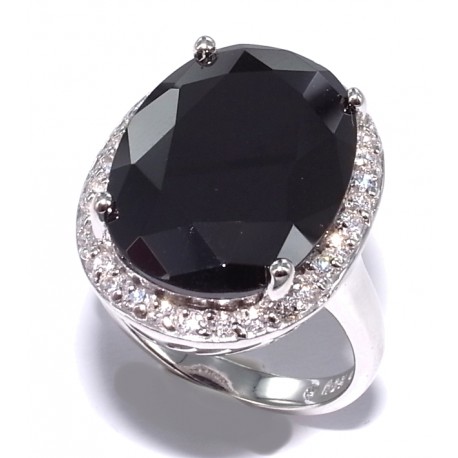 Bague argent 5g rhodiée zircons noirs et blancs t 50 à 60