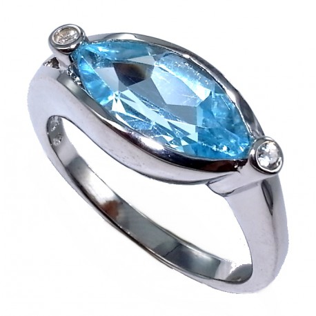 Bague argent rhodiée 3g t 50 à 60 topaze bleue zircons