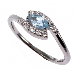 Bague argent rhodiée 1,5g t 50 à 60 topaze bleue zircons