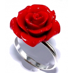 Bague argent 1g taille  50 à 60 rose résine rouge