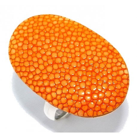 Bague argent 2,5g  réglable galuchat orange sur nacre