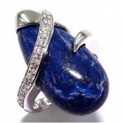 Bague argent rhodié 5,6g lapis et zircons taille 50 à 60