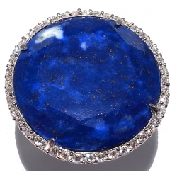 Bague argent rhodié 4,6g lapis et zircons taille 50 à 60