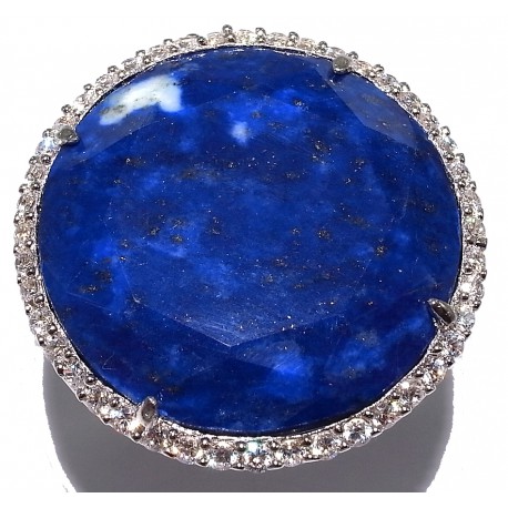 Bague argent rhodié 4,6g lapis et zircons taille 50 à 60