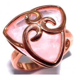 Bague argent rhodié rosé 4,2g quartz rose taille 50 à 60