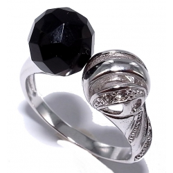 Bague argent 3g rhodiée t 50 à 60 cristal et onyx facett