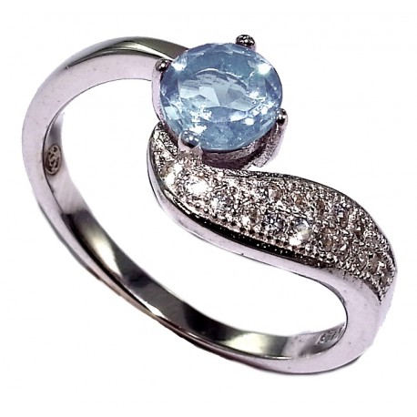 Bague argent rhodié 2g topaze bleue taille 50 à 60