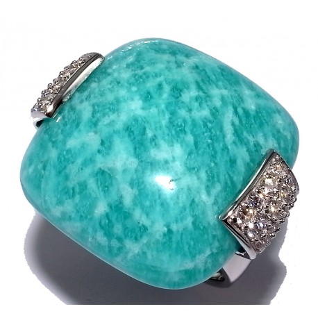 Bagues argent bague argent rhodié 5,4g amazonite et zircons t 50 à 60