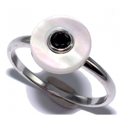 Bagues argent bague argent rhodié 1,6g  nacre t 50 à 60 et zircon noir