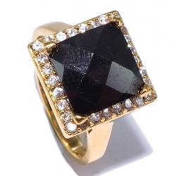 Bague plaquée or zircon noir et blanctaille 50 à 60