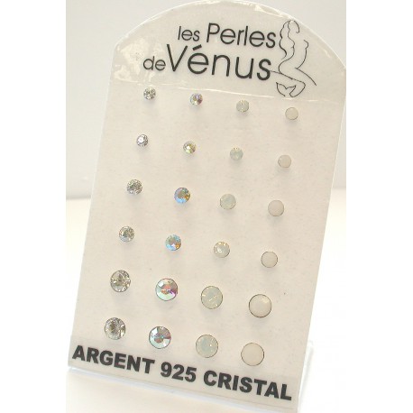 Présentoir 12 paires bo argent 6g  cristal