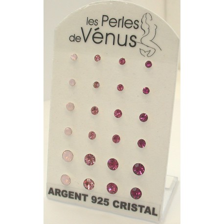 Présentoir 12 paires bo argent 6g cristal ton rose