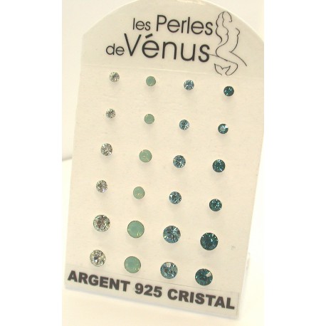 Présentoir 12 paires bo argent 6g  cristal tons bleu