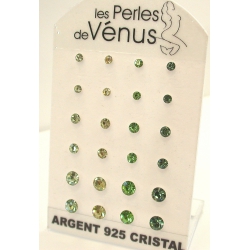 Présentoir 12 paires bo argent 6g cristal tons vert