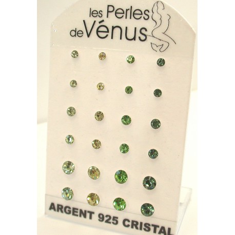 Présentoir 12 paires bo argent 6g cristal tons vert
