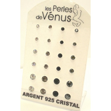 Présentoir 12 paires bo argent 6g  cristal black and white