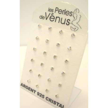 Présentoir 12 paires bo argent 7.2g cristal