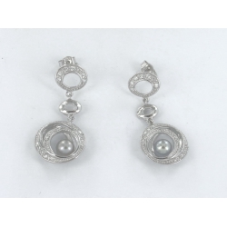 Bo argent rhodie 5.5g perle et zircons blancs