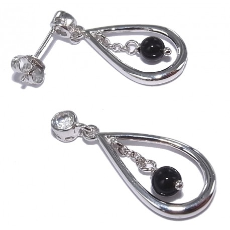 Bo argent 2,5g rhodié zircons/onyx