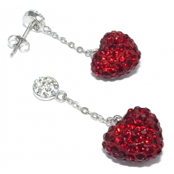 Bo argent rhodié 0,6g coeur strass rouge