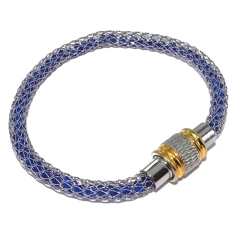 Bracelet acier l 316 19cm bicolore cristal bleu