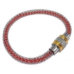 Bracelet acier l 316 19cm bicolore cristal rouge