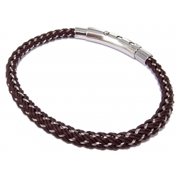 Bracelet acier caoutchouc marron et cable